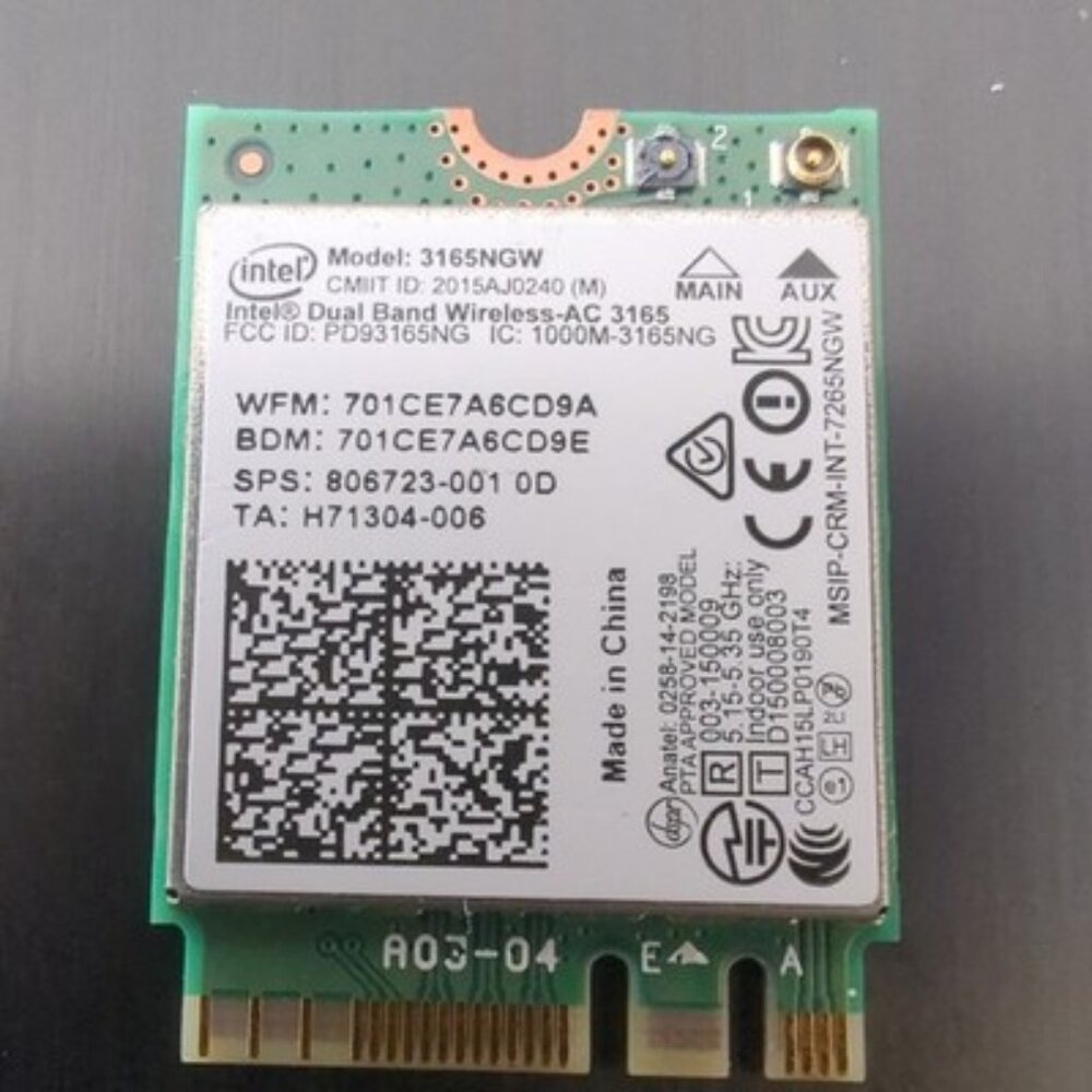 Intel Dual Band Wireless-AC 3165NGW M.2 NGFF Wi-Fi + Bluetooth Card